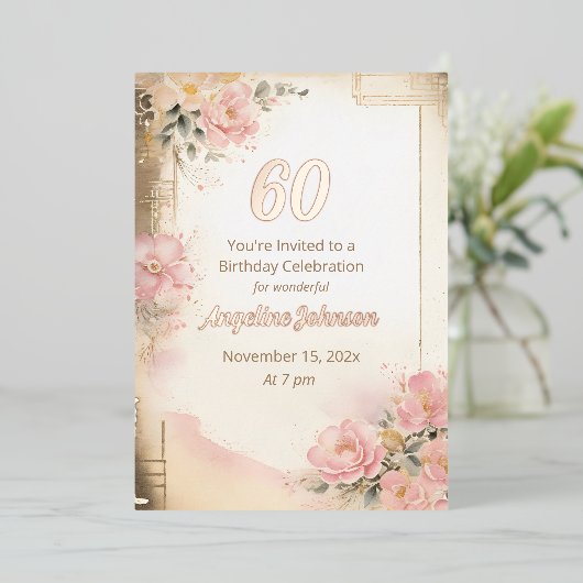60エレガント番目の誕生日フォイル招待状 箔招待状 (立ち正面)