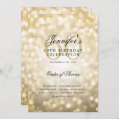 60エレガント番目の誕生日プログラム金ゴールド《写真》ぼけ味(メニュー付) 招待状 (正面/裏面)