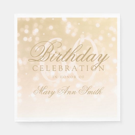 60エレガント番目の誕生日金ゴールド《写真》ぼけ味キラライト スタンダードランチョンナプキン (正面)