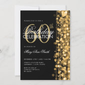 60エレガント誕生日グラムスパークルズ金ゴールド&ブラック 招待状 (正面)