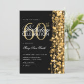 60エレガント誕生日グラムスパークルズ金ゴールド&ブラック 招待状 (スタンド正面)