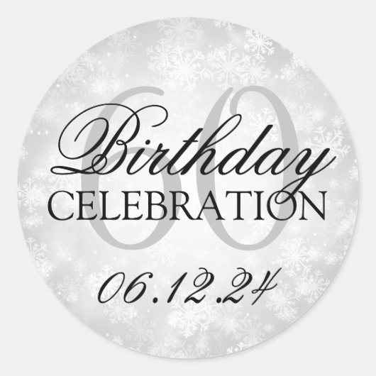 60エレガント誕生日シルバーウィンターワンダーランド ラウンドシール (正面)