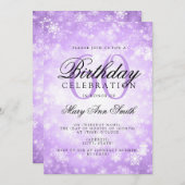 60エレガント誕生日パープルウィンターワンダーランド 招待状 (正面/裏面)
