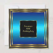 60エレガント誕生日ブルー海金ゴールド招待状 招待状 (裏面)