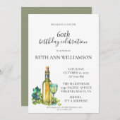 60エレガント誕生日ホワイトワインサプライズパーティー 招待状 (正面/裏面)