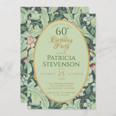 60エレガント誕生日金ゴールドグリーンボタニカルヴィンテージ 招待状 (正面/裏面)