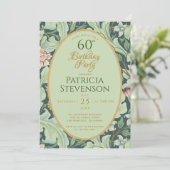 60エレガント誕生日金ゴールドグリーンボタニカルヴィンテージ 招待状 (スタンド正面)