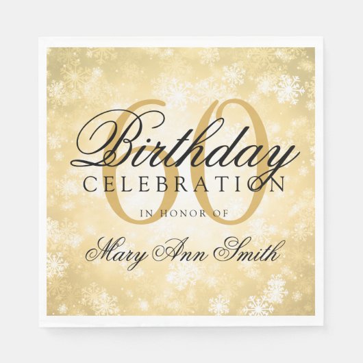 60エレガントth誕生日金ゴールドウィンターワンダーランド スタンダードランチョンナプキン (正面)
