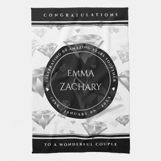 60エレガントth 75th Diamond結婚's Anniversary キッチンタオル (縦)