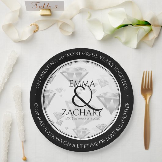 60エレガントth 75th Diamond結婚's Anniversary ペーパープレート (ウェディング)
