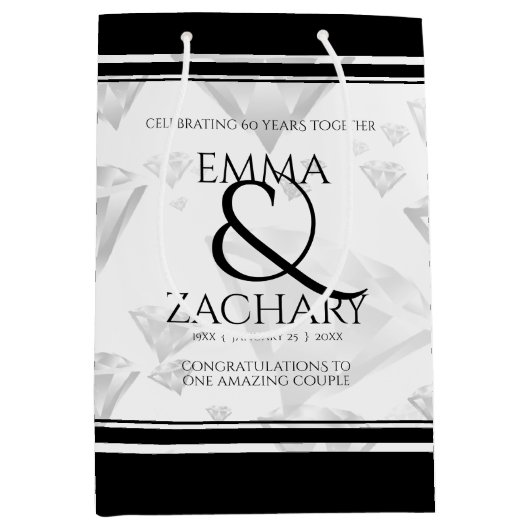 60エレガントth 75th Diamond結婚's Anniversary ミディアムペーパーバッグ (正面)