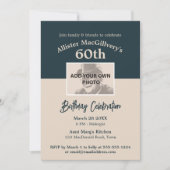 60カジュアル番目の誕生日招待状（写真あり） – 青 招待状 (正面)