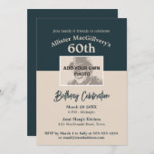 60カジュアル番目の誕生日招待状（写真あり） – 青 招待状 (正面/裏面)