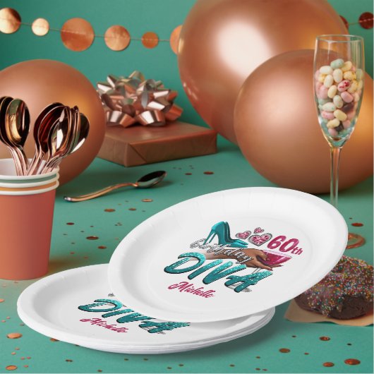 60カスタム番目の誕生日アフリカンアメリカンブラックディヴァ ペーパープレート (複数)