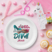 60カスタム番目の誕生日アフリカンアメリカンブラックディヴァ ペーパープレート (パーティー)