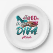 60カスタム番目の誕生日アフリカンアメリカンブラックディヴァ ペーパープレート (正面)