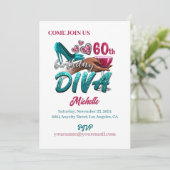 60カスタム番目の誕生日アフリカンアメリカンブラックディヴァ 招待状 (スタンド正面)