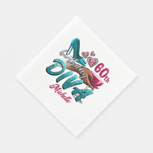 60カスタム番目の誕生日アフリカ系アメリカ人女性ディバ スタンダードランチョンナプキン (角)