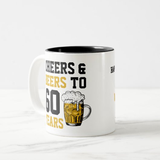 60カスタム番目の誕生日応援とビールから60年 ツートーンマグカップ (正面左)