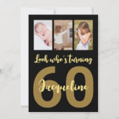 60カスタム番目の誕生日金ゴールドモダンコラージュ 招待状 (正面)