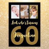 60カスタム番目の誕生日金ゴールドモダンコラージュ 招待状