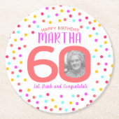 60カスタムthカラフルサンゴ紙吹雪 ラウンドペーパーコースター (正面)