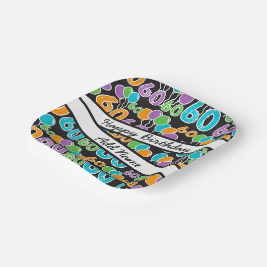 60カラフル番目の誕生日パーソナライズされた名 ペーパープレート (傾斜あり)