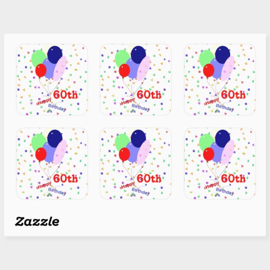 60カラフル番目の誕生日 スクエアシール (シート)