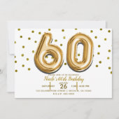 60ゴールドバルーンと紙吹雪 60歳の誕生日パーティー 招待状 (正面)