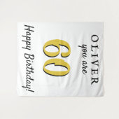 60シンプル番目のハッピーバースデーパーティー背景 タペストリー (正面(横))