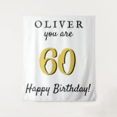 60シンプル番目のハッピーバースデーパーティー背景 タペストリー (正面)