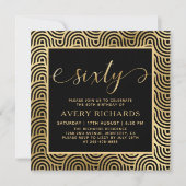 60スクリプエレガントト黒番と金ゴールド60誕生日 招待状 (正面)