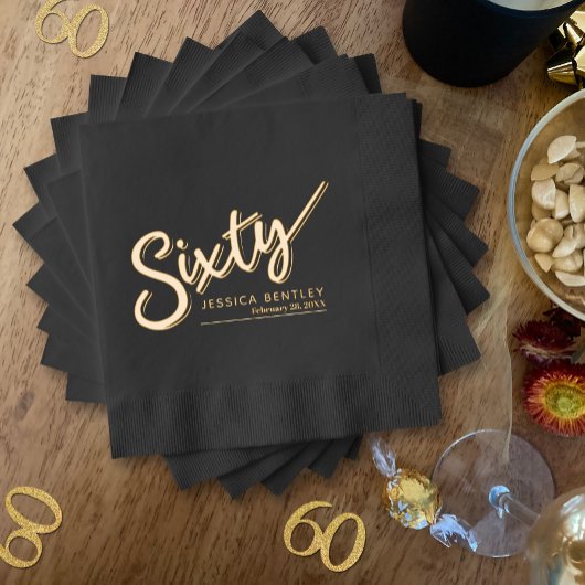 60スクリプト文字60番目の誕生日名前をカスタムする日 箔ナプキン