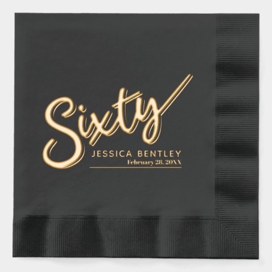 60スクリプト文字60番目の誕生日名前をカスタムする日 箔ナプキン (正面)