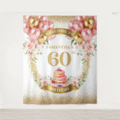 60スタイリッシュ番目の誕生日赤面金ゴールド水彩バナー タペストリー (正面)