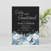 60センセーショナル埃っぽい青い白いフローラブラック 招待状 (スタンド正面)