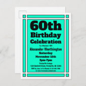 60ティール(緑がかった色)シンプル誕生日招待状葉書 インビテーションポストカード (正面/裏面)