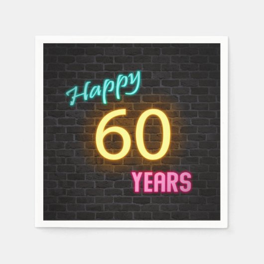 60ネオン白熱［赤熱］光を放つサイン入りレンガ壁 スタンダードカクテルナプキン (正面)