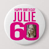 60ハッピーバースデーピンクカスタムの写真と名前 缶バッジ (正面)