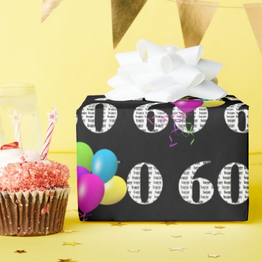 60ハッピーバースデー風船 ラッピングペーパー (誕生日パーティー)
