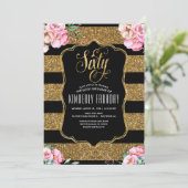 60バースデーパーティ招待状-フローラ金ゴールドのエラー 招待状 (スタンド正面)