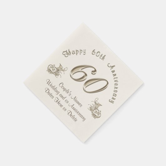 60パーソナライズされた周年ナ結婚プキンス スタンダードカクテルナプキン (角)