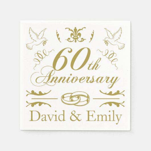 60パーソナライズされた年結婚記念 スタンダードカクテルナプキン (正面)