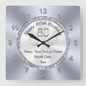 60パーソナライズされた歳の女性の誕生日贈り物 スクエア壁時計 (正面)