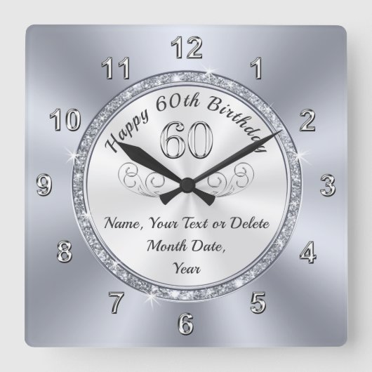 60パーソナライズされた歳の女性の誕生日贈り物 スクエア壁時計 (正面)