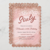 60パーソナライズされた番目の誕生日バラ金ゴールド 招待状 (正面/裏面)