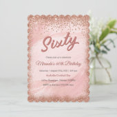 60パーソナライズされた番目の誕生日バラ金ゴールド 招待状 (スタンド正面)