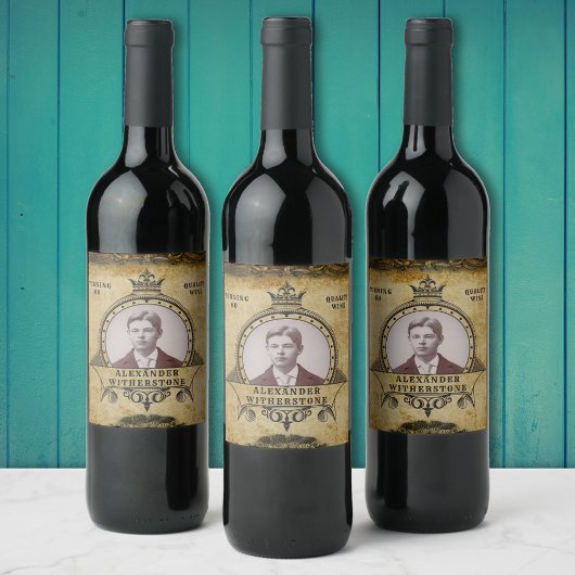 60パーソナライズされた番目の誕生日ヴィンテージ写真テンプレート ワインラベル