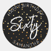 60パーソナライズされた番目の誕生日金ゴールドグリッタードット60 ラウンドシール (正面)