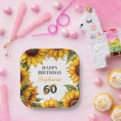 60パーソナライズされた誕生日ひまわり紙プレート ペーパープレート (パーティー)